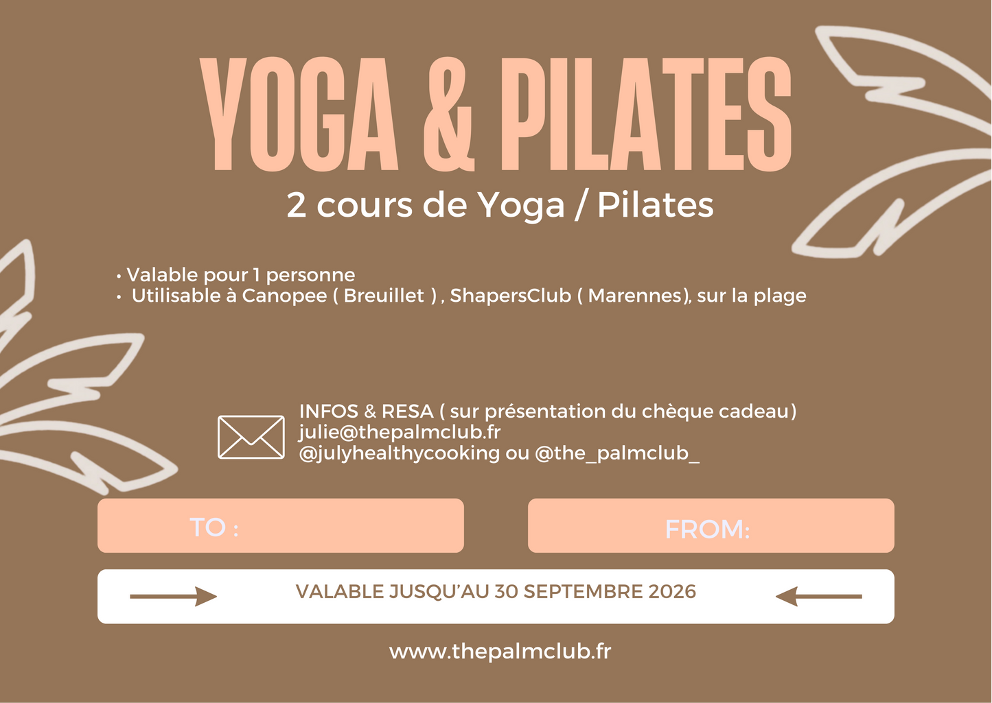 XMAS GIFT CARD • 2 COURS Yoga / Pilates